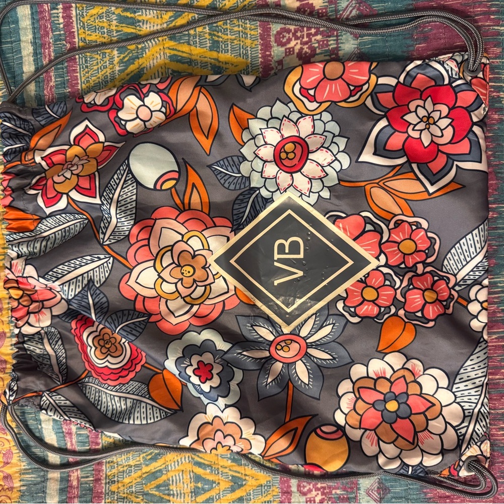 Vera Bradley Floral Drawstring Bag - Gray, Pink, Orange